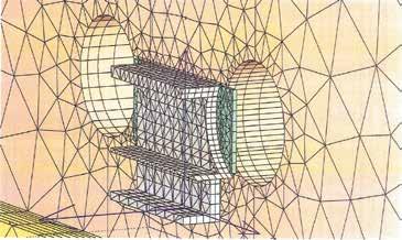 Рис. 7. Фрагмент математической модели двух параллельных
тоннелей с камерой водоотливной установки между ними